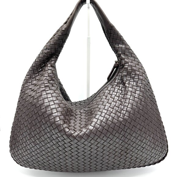 Bottega Veneta Handbags - Bottega Veneta Brown Intrecciato Zip Hobo